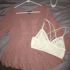 American Eagle boho top w cross strapped bralette